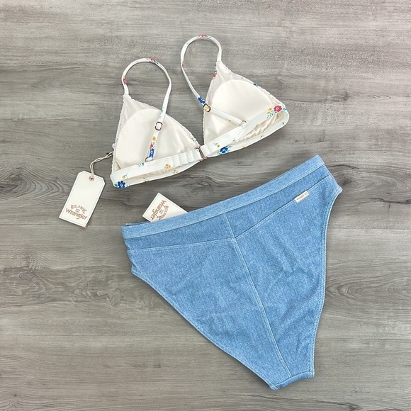 ☀️BILLABONG☀️ MEADOWLANDS CECI TRI DOWN WITH DENIM HIGH BIKINI SET - Picture 12 of 17